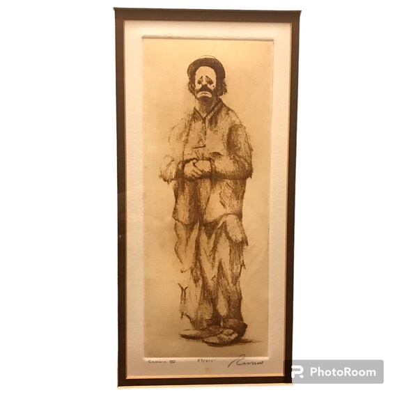 Vintage Clown Emmett Kelly Soft-Ground Intaglio Etching Drawing |Artist Unknown - Picture 2 of 7